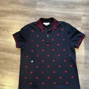 Gucci Men's Navy Polo Shirt with Red Accents